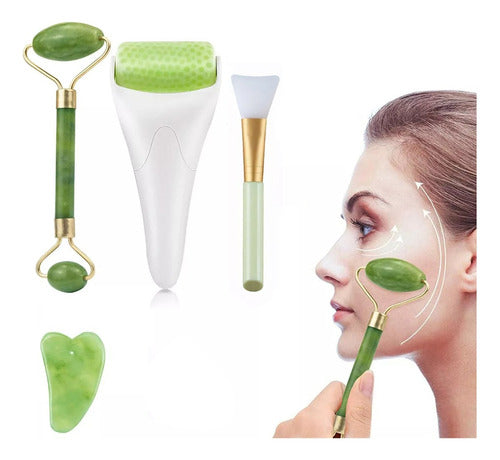 Kit de Cuidado Facial: Incluye rodillo y piedra Gua Sha de Jade, Ice Roller y aplicador de mascarillas