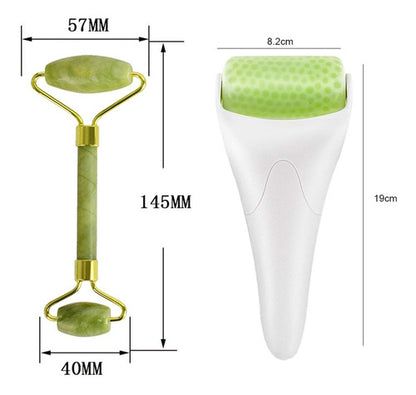 Kit de Cuidado Facial: Incluye rodillo y piedra Gua Sha de Jade, Ice Roller y aplicador de mascarillas