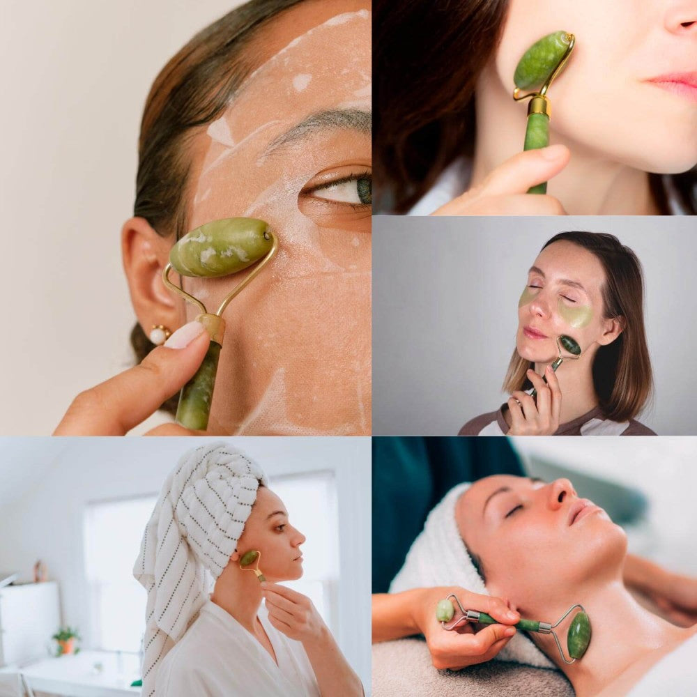 Kit de Cuidado Facial: Incluye rodillo y piedra Gua Sha de Jade, Ice Roller y aplicador de mascarillas