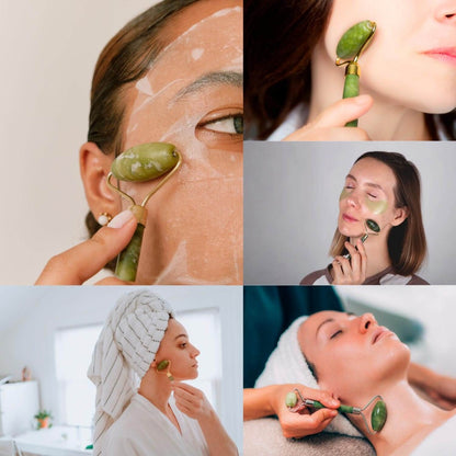Kit de Cuidado Facial: Incluye rodillo y piedra Gua Sha de Jade, Ice Roller y aplicador de mascarillas