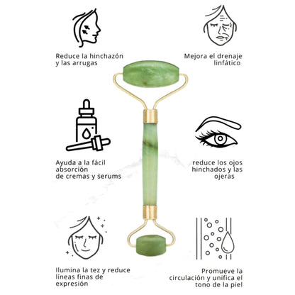 Kit de Cuidado Facial: Incluye rodillo y piedra Gua Sha de Jade, Ice Roller y aplicador de mascarillas